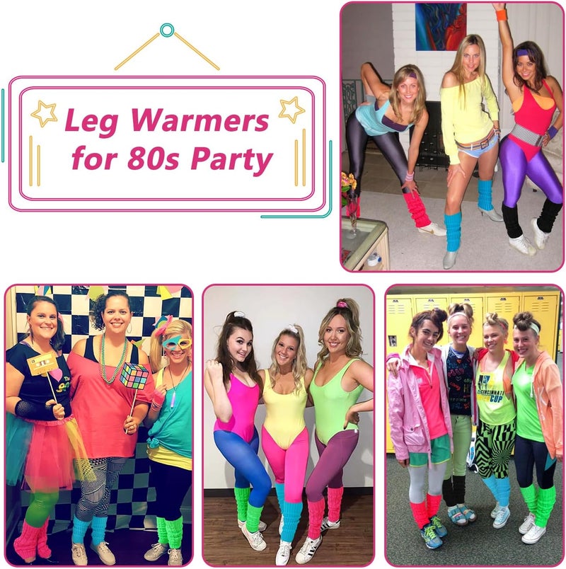 Junely Leg Warmers for Women 80s Cable Knit Leg Warmer for Ballet Dance Figure Skating Yoga Party Junior Neon Long Socks - Image 2